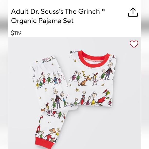 Pottery Barn kids. Adult Dr. Seuss's The Grinch  Pajama Set Size M unisex - Picture 6 of 8